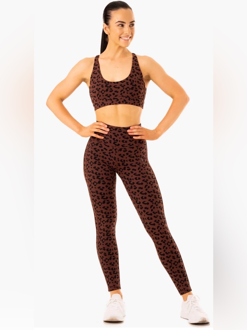 ❥𝖱𝖸𝖣𝖤𝖱𝖶𝖤𝖠𝖱: Sports Bra & High Waist Scrunch Leggings - Chocolate Leopard
